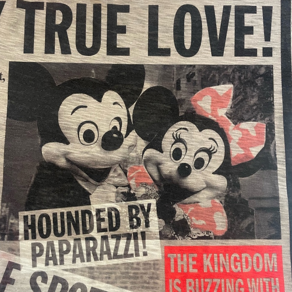 Disney Parks Mickey Minnie Mouse T-Shirt Womens size M Newspaper Print